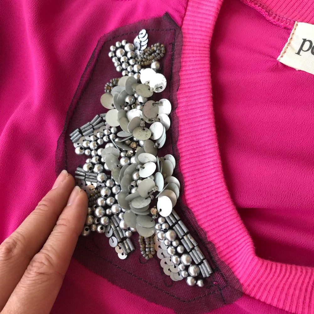 🔆Sheer Pink shirt with sequin accent - Picture 3 of 4